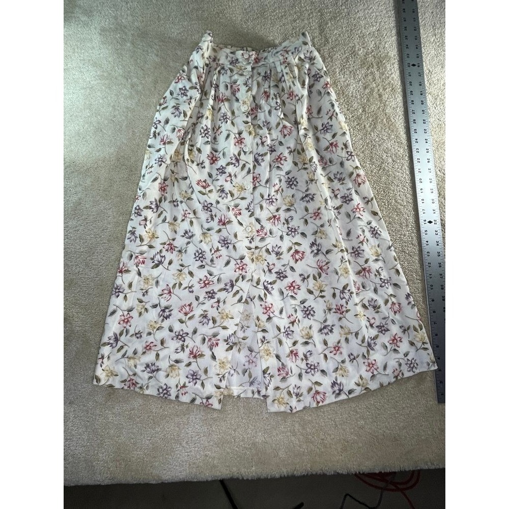 Vintage JR Bentley Floral Maxi Skirt Cream Elastic Waist Button Front Cottagecor